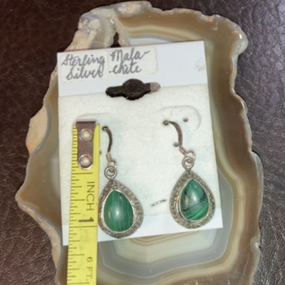 Natural Malachite Pear Shape 925 Sterling Silver Handmade Dangle Drop Earring - Picture 3 of 7